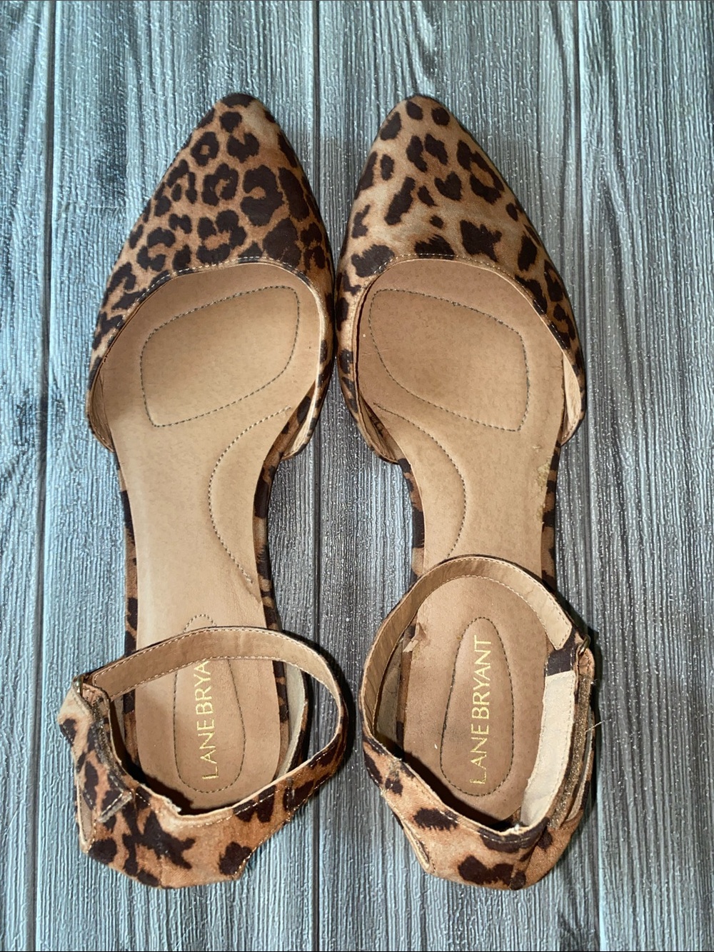 Lane Bryant Leopard-Print Ankle-Strap Flats - Brown/Tan Size 11W - Picture 5 of 8